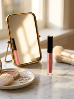 glossy lip oil natural makeup look